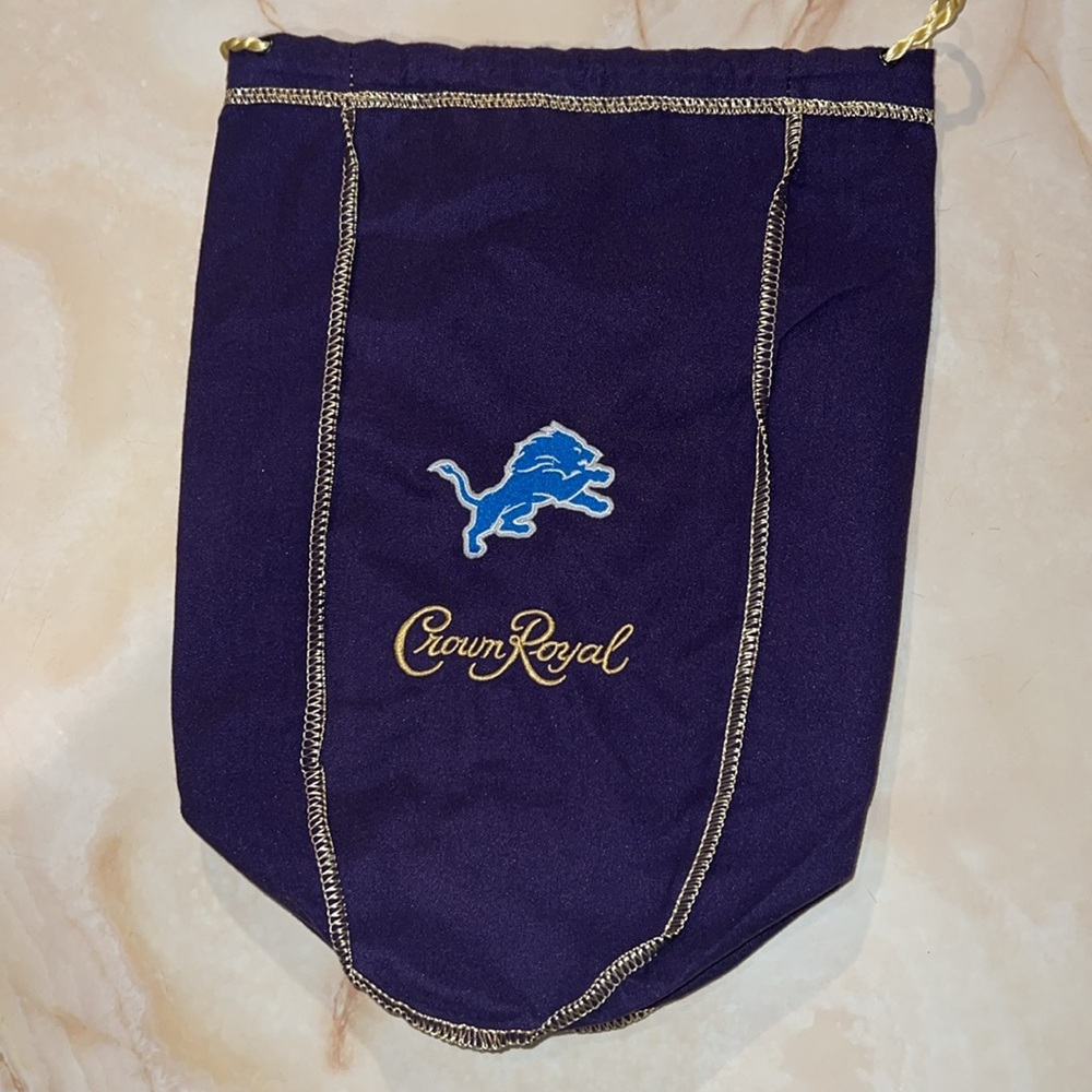 Large VIP Purple Crown Royal Vodka Detroit Lions Embroidered Patch Dust Bag